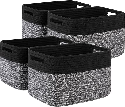 4 Pack Storage Baskets for Organizing, Woven Baskets for Shelves - Perfect for Toys, Books, Towels, and Clothes, Durable Gift Basket Bins Toy Storage, 12.7''L x9''W x7.8''H, White