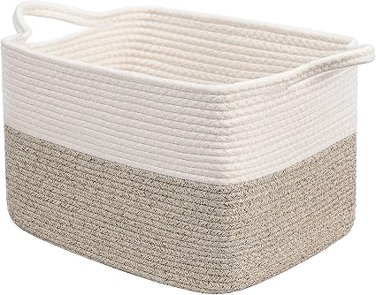 Storage Basket, 13"x10"x9" Cotton Rope Organizer for Dog Toys, Books, Stylish Gift Basket with Handles, Small Laundry Baskets for Shelves, Gradient Brown